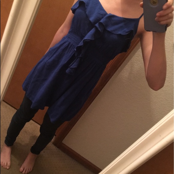Blue Ruffle Mini Dress - Picture 2 of 4